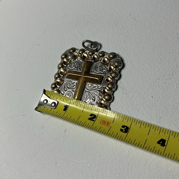 Gold and Silver toned bling amber Jem Cross western Pendant - Picture 13 of 13